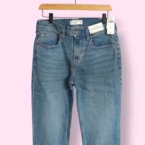 NWT Abercrombie & Fitch Mid Rise 90s Straight Jeans Size 28 Blue Denim